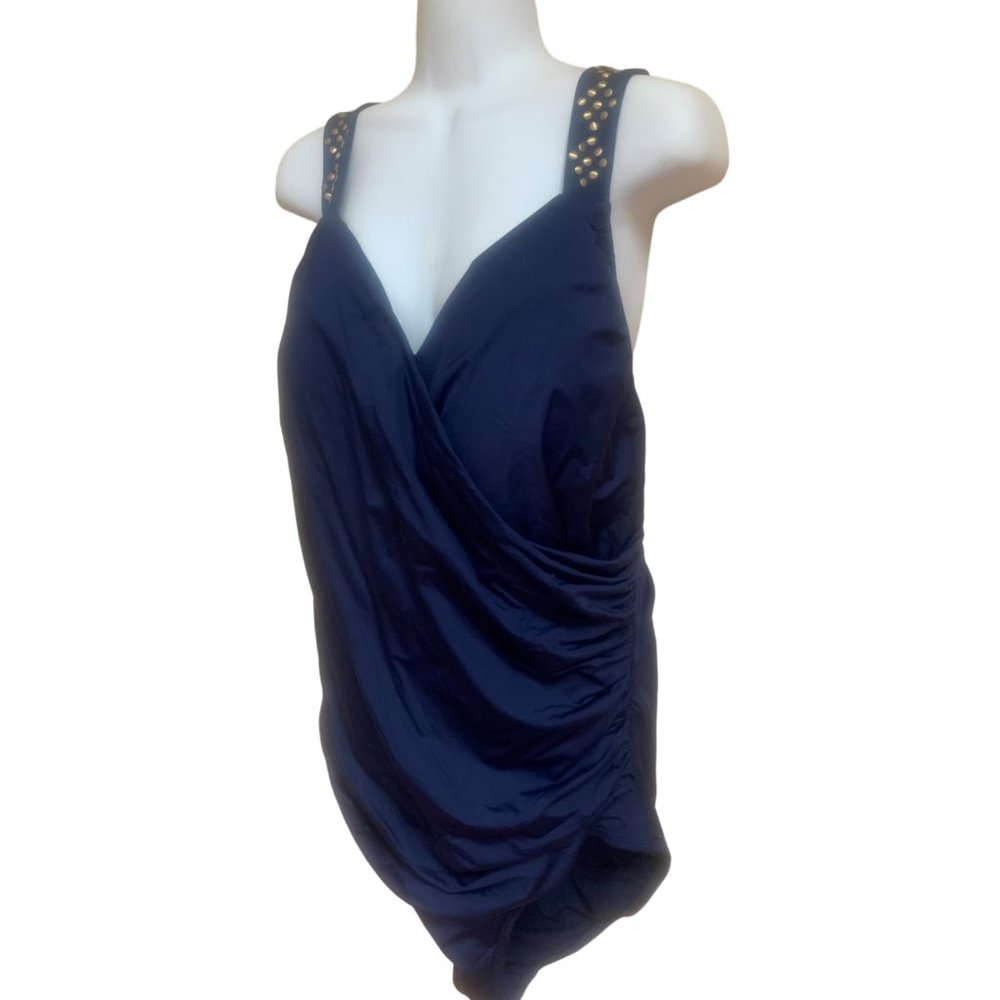 Jantzen Blue Padded Surplus Studded Lined Adjustable Straps Bathing Suit Sz 24W